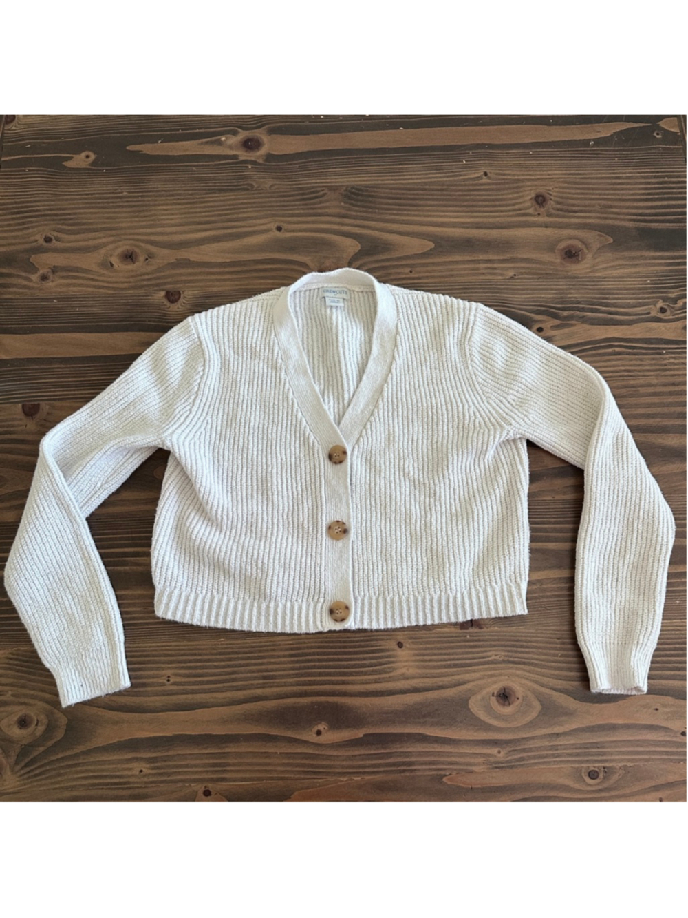 Crewcuts Girls Beige Ribbed Cardigan Sweater M 8 9 Button Front Knit Top